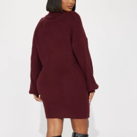 Karina Sweater Mini Dress in Burgundy Size Large - Picture 2 of 8